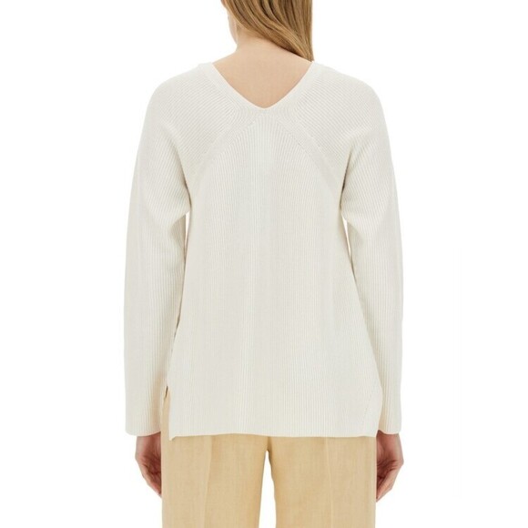Fabiana Filippi V-Neck Sweater With Ribbed Texture And Side Slits - NWT